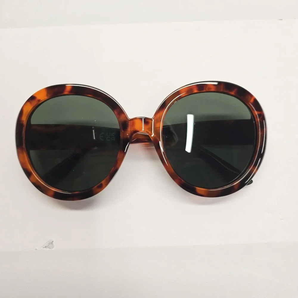NEW Oversized Round Tortoise Shell Sunglasses Brown Retro Style Dark Lens - Picture 1 of 8
